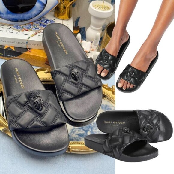 Kurt Geiger Shoes - 🆕 KURT GEIGER LONDON 🧿 NWOB Meena Eagle Drench Slide, All Black - Sz 38 US 7.5